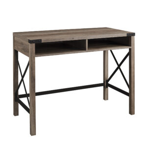 Walker Edison - 42" Modern Farmhouse Wood X-Frame Cubby Computer Desk - Grey Wash