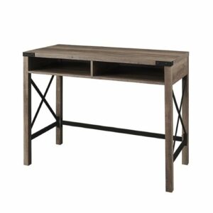 Walker Edison - 42" Modern Farmhouse Wood X-Frame Cubby Computer Desk - Grey Wash