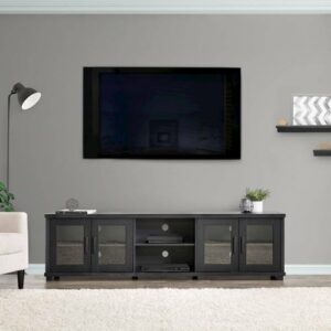 CorLiving - Fremont TV Bench with Glass Cabinets for TVs up to 95" - Ravenwood Black