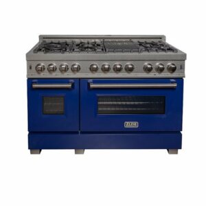 ZLINE - Dual Fuel Range with Gas Stove and Electric Oven in Fingerprint Resistant Stainless Steel - Blue Gloss