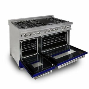 ZLINE - Dual Fuel Range with Gas Stove and Electric Oven in Fingerprint Resistant Stainless Steel - Blue Gloss