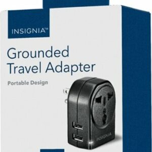 Insignia™ - Grounded travel adapter with 2 USB Ports - Black