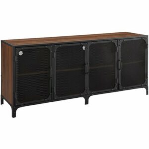 Walker Edison - Industrial Mesh Metal TV Stand Cabinet for Most Flat-Panel TVs Up to 70" - Dark Walnut