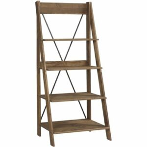 Walker Edison - Ladder Solid Pine Wood 4-Shelf Bookcase - Brown