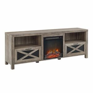 Walker Edison - 70" Modern Farmhouse Drop Door Cabinet Fireplace TV Stand for Most TVs up to 80" - Grey Wash