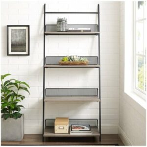 Walker Edison - Industrial Powder-Coated Steel, High-Grade MDF & Durable Laminate 4-Shelf Bookcase - Gray Wash