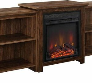 Walker Edison - Traditional Open Storage Tiered Mantle Fireplace TV Stand for Most TVs up to 85" - Dark Walnut