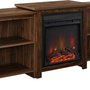 Walker Edison - Traditional Open Storage Tiered Mantle Fireplace TV Stand for Most TVs up to 85" - Dark Walnut