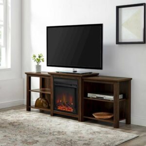 Walker Edison - Traditional Open Storage Tiered Mantle Fireplace TV Stand for Most TVs up to 85" - Dark Walnut