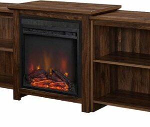 Walker Edison - Traditional Open Storage Tiered Mantle Fireplace TV Stand for Most TVs up to 85" - Dark Walnut