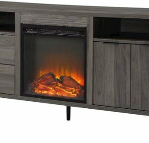 Walker Edison - Modern Two Drawer Fireplace TV Stand for Most TVs up to 65” - Slate Grey