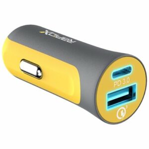 RapidX - X2PD 2-Port Vehicle Charger with One QC 18W USB Port & One 30W USB-C Port, 48W Max Output - Yellow