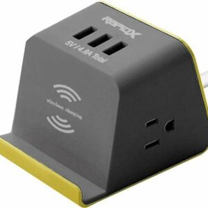 RapidX - MyDesktop 2 Outlet/3 USB 300 Joules Surge Protector w/Wireless Charging - Yellow