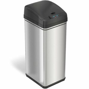 iTouchless - 13 Gallon Touchless Sensor Trash Can with Pet-Proof Lid and AbsorbX Odor Control, Stainless Steel Automatic Kitchen Bin - Silver