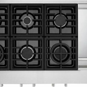 KitchenAid - Commercial-Style 48'' Built-In Gas Cooktop with 6 Burners and Griddle - Stainless Steel