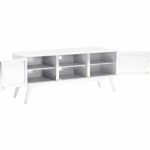 Simpli Home - Draper Solid Hardwood 60 inch Wide Mid Century Modern TV Media Stand For TVs up to 65 inches - White