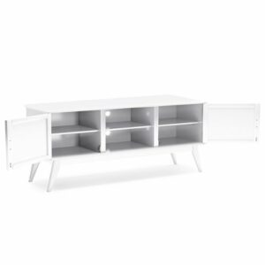 Simpli Home - Draper Solid Hardwood 60 inch Wide Mid Century Modern TV Media Stand For TVs up to 65 inches - White