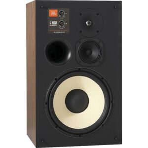 JBL - 12" 3-Way Bookshelf Loudspeakers (Each) - Satin Walnut Wood Veneer With Blue Grille