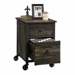 Sauder - Steel River Collection Rustic Powder-Coated Metal Pedestal - Carbon Oak