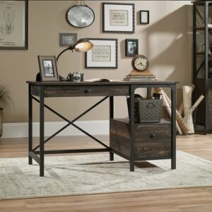 Sauder - Steel River Collection Rustic 2-Drawer Workstation - Carbon Oak