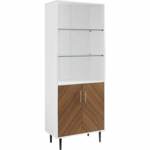 Walker Edison - Modern Wood Bookmatch Storage 2-Door 3-Shelf Bookcase - Solid White