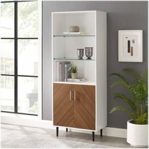 Walker Edison - Modern Wood Bookmatch Storage 2-Door 3-Shelf Bookcase - Solid White