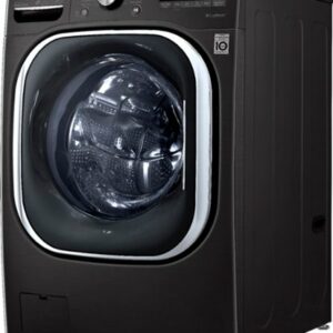 LG - 5.0 Cu. Ft. High-Efficiency Stackable Smart Front Load Washer with Steam and Built-In Intelligence - Black Steel