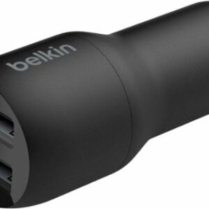 Belkin - 24W Dual USB Car Charger - 2 12W USB A Ports with USB-C Cable - Fast Charging iPhone, Samsung Galaxy, AirPods & More - Black