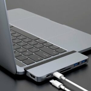 Hyper - DUO 7-Port USB-C Hub - USB-C Docking Station for Apple MacBook Pro and Air - Gray