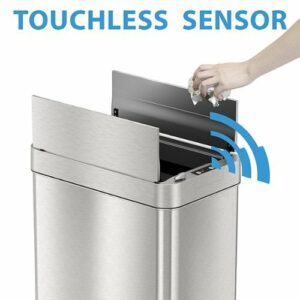 iTouchless - 18 Gallon Touchless Sensor Wings Lid Trash Can with Pet-Proof Lid and AbsorbX Odor Control, Stainless Steel Kitchen Bin - Silver