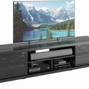 CorLiving - Holland Black Wooden Extra Wide TV Stand, for TVs up to 85" - Ravenwood Black