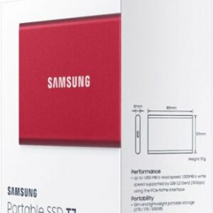 Samsung - T7 1TB External USB 3.2 Gen 2 Portable SSD with Hardware Encryption - Metallic Red