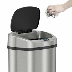 iTouchless - 13 Gallon Touchless Sensor Trash Can with AbsorbX Odor Control System, Stainless Steel Oval Shape Kitchen Bin - Silver