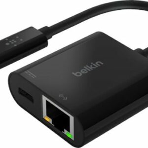 Belkin - USB C To Ethernet + Charge Adapter - Gigabit Ethernet Port for USB C Devices - Black