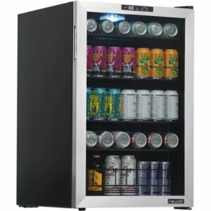 NewAir - 160-Can Beverage Cooler with SplitShelf and Digital Thermostat for Kitchen, Game Room, and Home Office - Stainless Steel