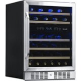 NewAir - 46-Bottle Dual Zone Built-in Wine Fridge with Quiet Operation with Beech Wood Shelves and Recessed Kickplate - Stainless Steel