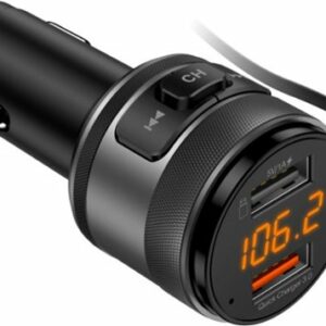 iSimple - Bluetooth 5.0 FM Transmitter with External Microphone for Music Streaming, Charging, and Hands-Free Calling - Black