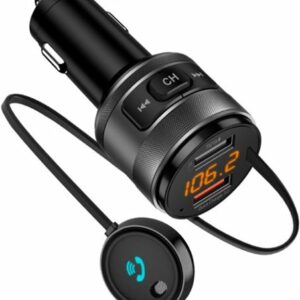 iSimple - Bluetooth 5.0 FM Transmitter with External Microphone for Music Streaming, Charging, and Hands-Free Calling - Black