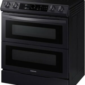 Samsung - 6.3 cu. ft. Flex Duo Front Control Slide-in Electric Range with Smart Dial, Air Fry & Wi-Fi - Black Stainless Steel