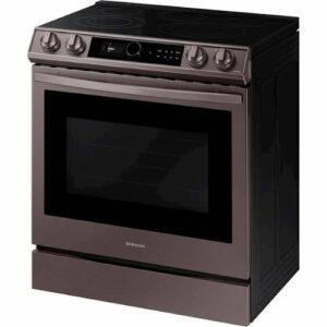 Samsung - 6.3 cu. ft. Front Control Slide-in Electric Convection Range with Smart Dial, Air Fry & Wi-Fi, Fingerprint Resistant - Tuscan Stainless Steel