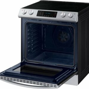 Samsung - 6.3 cu. ft. Front Control Slide-in Electric Range with Convection & Wi-Fi, Fingerprint Resistant - Stainless Steel