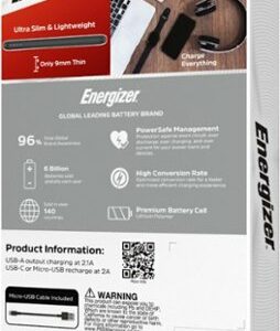 Energizer - MAX 5,000mAh Ultra-Slim, High Speed Universal Portable Charger for Apple, Android, Google, Samsung & USB Enabled Devices - Black