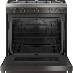 Haier - 5.6 Cu. Ft. Slide-In Gas Convection Range with Self-Steam Cleaning and No-Preheat Air Fry - Black Stainless Steel