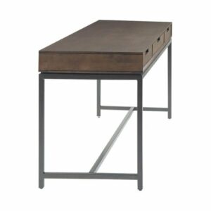 Simpli Home - Banting Rectangular Mid-Century Modern Industrial Solid Rubberwood 3-Drawer Table - Walnut Brown