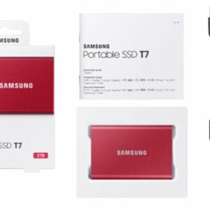 Samsung - Geek Squad Certified Refurbished T7 2TB External USB 3.2 Gen 2 Portable SDD with Hardware Encryption - Metallic Red