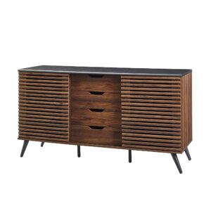 Walker Edison - Mid Century Modern Sliding Slat Door TV Stand for Most Flat-Panel TV's up to 65" - Ebony/Dark Walnut