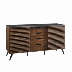 Walker Edison - Mid Century Modern Sliding Slat Door TV Stand for Most Flat-Panel TV's up to 65" - Ebony/Dark Walnut