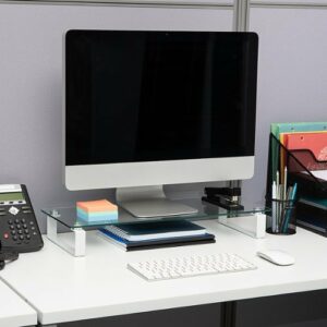 Mind Reader - Glass Monitor Stand Desktop - Clear