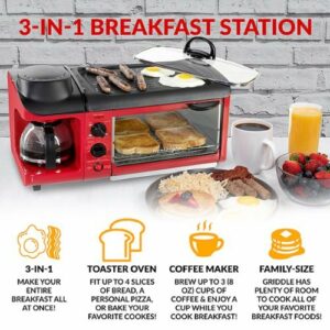 Nostalgia - BST3RR Retro 3-in-1 Family Size Breakfast Station - Retro Red