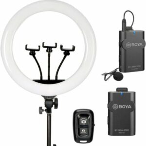 Sunpak - Premium Series 18 Inch Bi-Color Ring Light Kit with BOYA Wireless Microphone and Bluetooth Remote